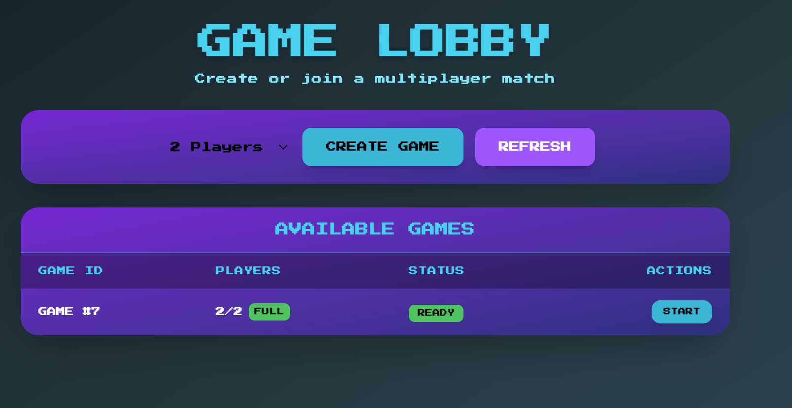 Pong game lobby